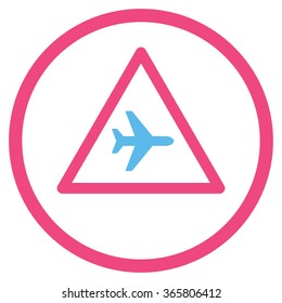 Airplane Danger vector icon. Style is bicolor flat circled symbol, pink and blue colors, rounded angles, white background.