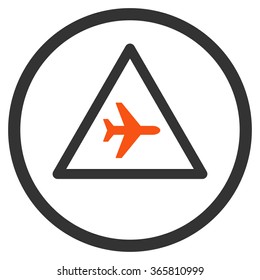 Airplane Danger vector icon. Style is bicolor flat circled symbol, orange and gray colors, rounded angles, white background.