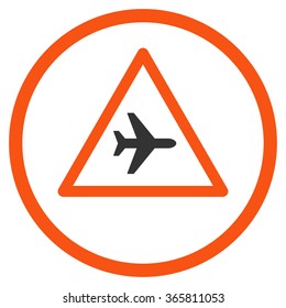 Airplane Danger vector icon. Style is bicolor flat circled symbol, orange and gray colors, rounded angles, white background.