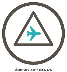 Airplane Danger vector icon. Style is bicolor flat circled symbol, grey and cyan colors, rounded angles, white background.