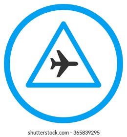 Airplane Danger vector icon. Style is bicolor flat circled symbol, blue and gray colors, rounded angles, white background.