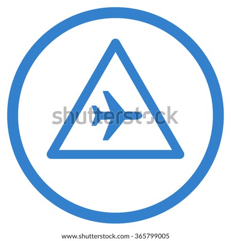 Airplane Danger vector icon. Style is flat circled symbol, cobalt color, rounded angles, white background.
