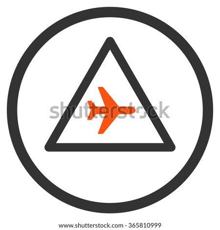 Airplane Danger vector icon. Style is bicolor flat circled symbol, orange and gray colors, rounded angles, white background.