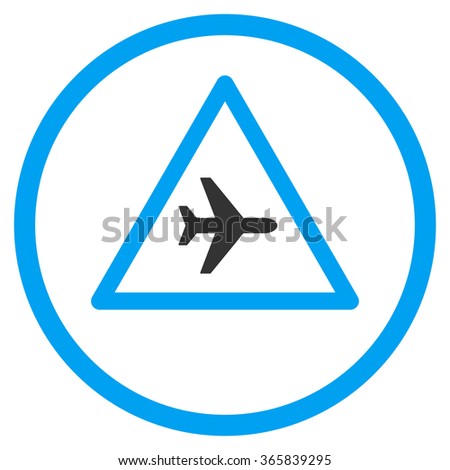 Airplane Danger vector icon. Style is bicolor flat circled symbol, blue and gray colors, rounded angles, white background.