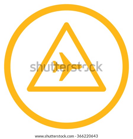 Airplane Danger vector icon. Style is flat circled symbol, yellow color, rounded angles, white background.