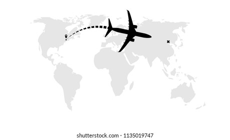 Airplane Dash Line Flight Route. EPS10 Vector