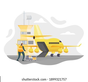 airplane delivery service illustration concept, fast delivery, airport