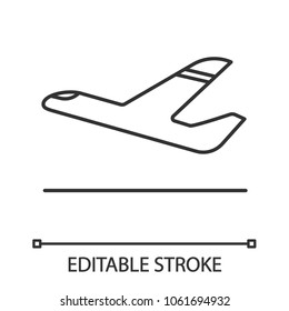 Airplane departure linear icon. Thin line illustration. Plane taking off. Contour symbol. Vector isolated outline drawing. Editable stroke