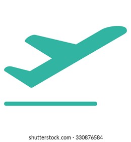 Airplane Departure vector icon. Style is flat cyan symbol, rounded angles, white background.