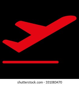 Airplane Departure vector icon. Style is flat red symbol, rounded angles, black background.
