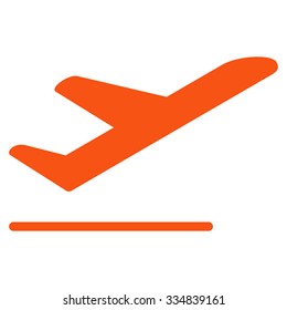 Airplane Departure vector icon. Style is flat orange symbol, rounded angles, white background.