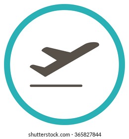 Airplane Departure vector icon. Style is bicolor flat circled symbol, grey and cyan colors, rounded angles, white background.