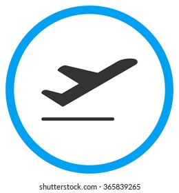 Airplane Departure vector icon. Style is bicolor flat circled symbol, blue and gray colors, rounded angles, white background.