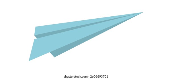 Airplane design. Blue paper airplane, a fun symbol of flight and creativity. Minimalism in art, a playful object ideal for education, leisure, and travel concepts.