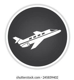 Airplane design on black button background,clean vector