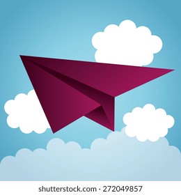 Airplane design over cloudscape background, vector illustration.