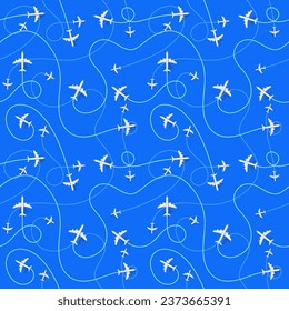 Airplane destinations vector seamless background 