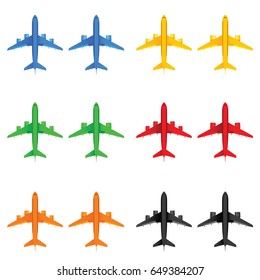 airplane in different color vector illustration on white