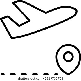 Airplane Direct Flight Outline Icon, Nonstop Air Travel Route