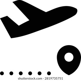 Airplane Direct Flight Solid Icon, Nonstop Route Travel Journey