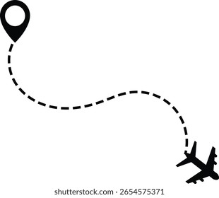 Avión con trayectoria de vuelo punteada. representando rutas de viaje y movimiento de aviación. conceptos de planificación de viaje. gráficos de viaje aéreo. Perfecto para diseños relacionados con el vuelo
