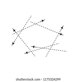 The airplane is in a dotted line. The flying apartment is black. and his track on a white background. The waypoint is for a tourist trip