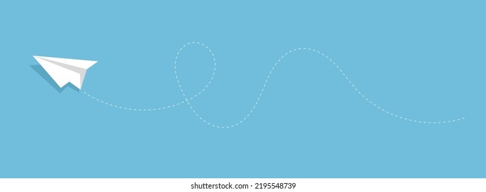 Airplane dotted line path icon. Travel symbol, vector illustration of air plane flight route with line trace isolated on blue background