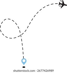 Airplane dotted line path. Isolated on white background, airplane route around the world, dotted arrow vector