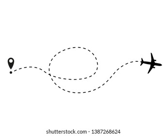 Airplane in the dotted line. Point and track are on a white background. Vector illustration. Tourism and travel. - Vector graphics
