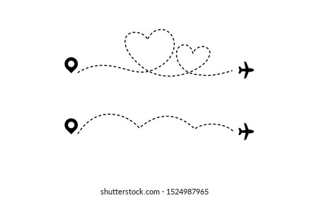 Airplane is in a dotted line. Tourism and travel