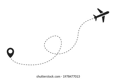 Airplane dotted path. Aircraft route dotted line. Route airline trajectory. Plane travel from start point. Airplane flight route dotted. Vector illustration.