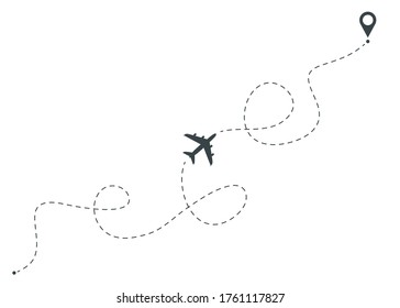 Airplane Dotted Route Line Concept Contour Linear Style Include of Plane and Pathway on a White. Vector illustration