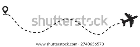 Airplane Dotted Route Line , Flight Path Dashed Travel Vector Illustration,