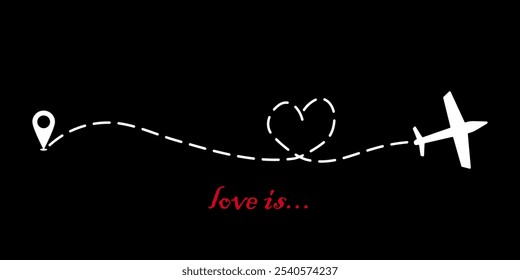 Airplane dotted route line. Path travel line shape. Flight route with start point and dash line trace for plane