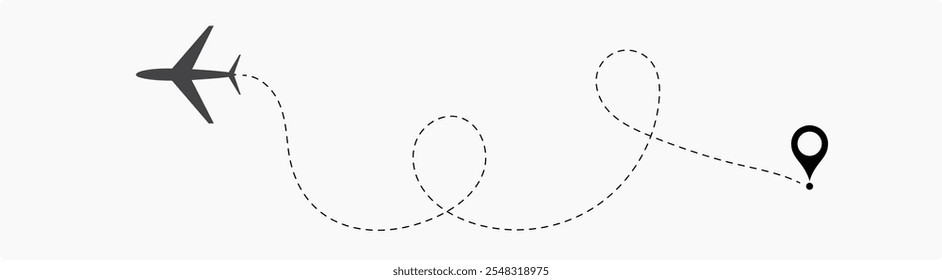 Airplane dotted route line. Path travel line shape. Flight route with start point and dash line. aircraft location tracking in a dotted path vector illustration isolated on white background.