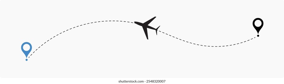 Airplane dotted route line. Path travel line shape. Flight route with start point and dash line. aircraft location tracking in a dotted path vector illustration isolated on white background.