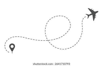 Airplane dotted route line path from starting point to destination.Vector Illustration.