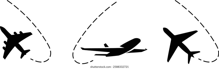 Airplane dotted route line set. Path travel line shapes. vector eps10.