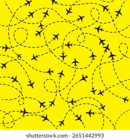 Conjunto de linhas de rota pontilhadas do avião. Design de estilo plano de trajeto de linha tracejada do avião isolado no plano de fundo branco. ícone plano siga do ponto de início do pino para terminar por linha tracejada. Voo de rastreamento de rota de avião