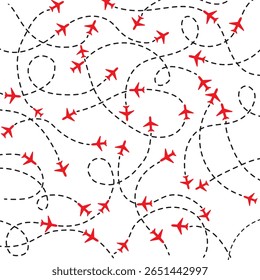 Conjunto de linhas de rota pontilhadas do avião. Design de estilo plano de trajeto de linha tracejada do avião isolado no plano de fundo branco. ícone plano siga do ponto de início do pino para terminar por linha tracejada. Voo de rastreamento de rota de avião