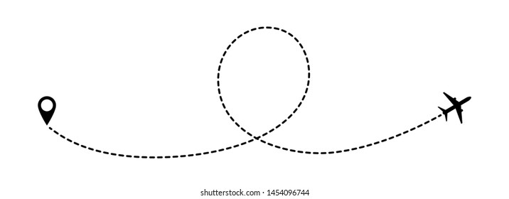 Airplane dotted route line. Tourism and travel by plane.