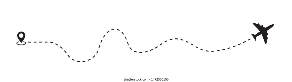 Airplane dotted route line the way airplane. Flying with a dashed line from the starting point and along the path - stock vector.