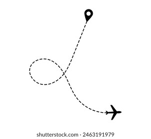 Airplane dotted route line the way airplane. Flying with a dashed line from the starting point and along the path. illustration
