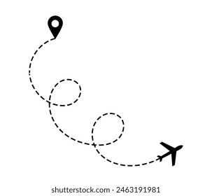 Airplane dotted route line the way airplane. Flying with a dashed line from the starting point and along the path. illustration