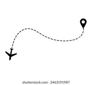 Airplane dotted route line the way airplane. Flying with a dashed line from the starting point and along the path. illustration