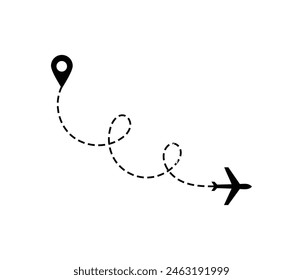 Airplane dotted route line the way airplane. Flying with a dashed line from the starting point and along the path. illustration