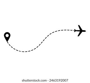 Airplane dotted route line the way airplane. Flying with a dashed line from the starting point and along the path. illustration