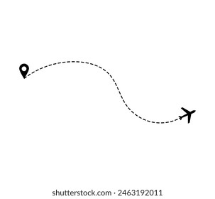 Airplane dotted route line the way airplane. Flying with a dashed line from the starting point and along the path. illustration