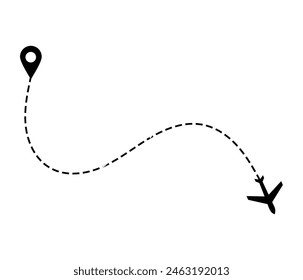 Airplane dotted route line the way airplane. Flying with a dashed line from the starting point and along the path. illustration