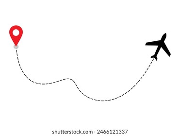 Airplane dotted route line the way airplane. Flying with a dashed line from the starting point and along the path. illustration